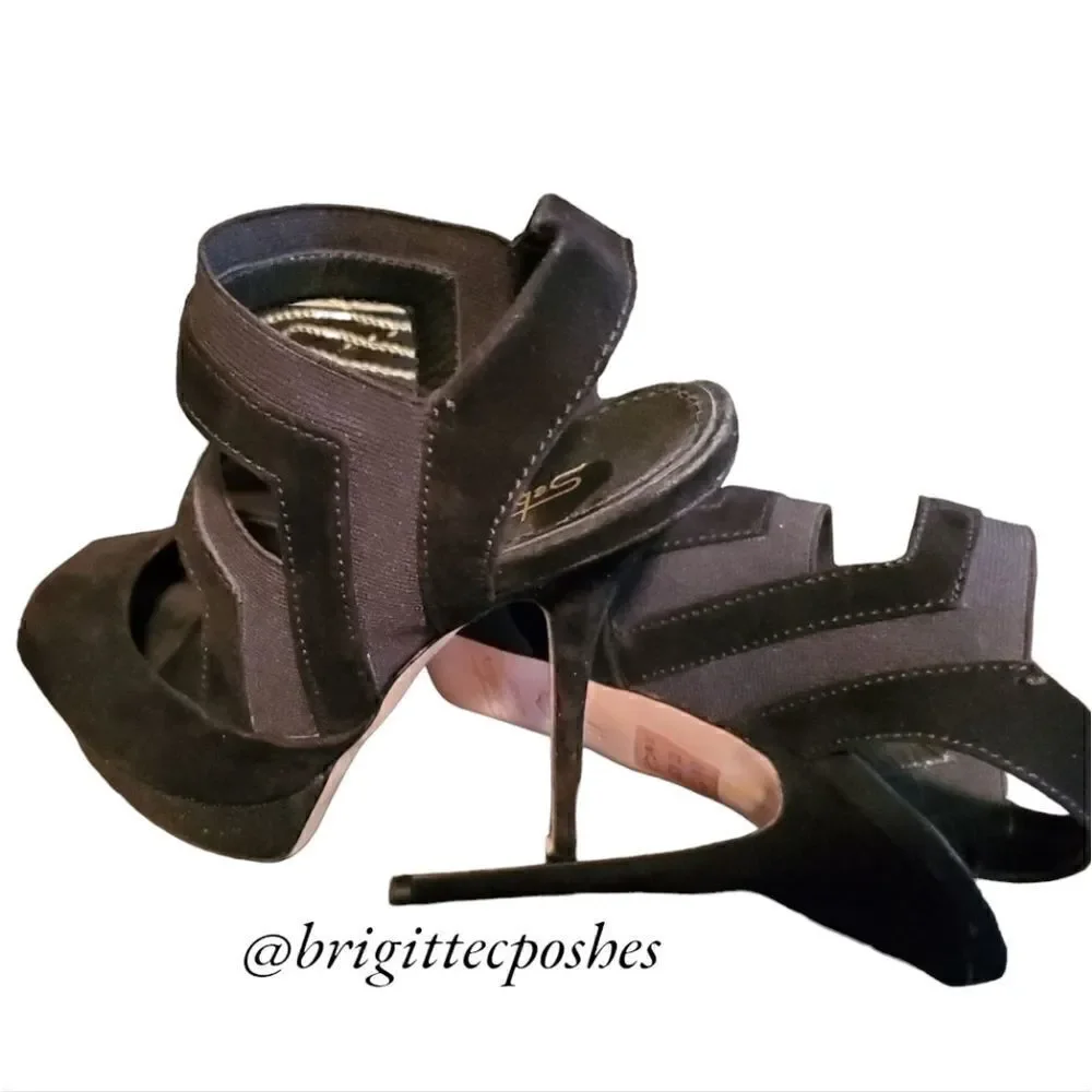 Sebastian Milano NWT Black Open Toe / Ankle Strap Heels Size 38